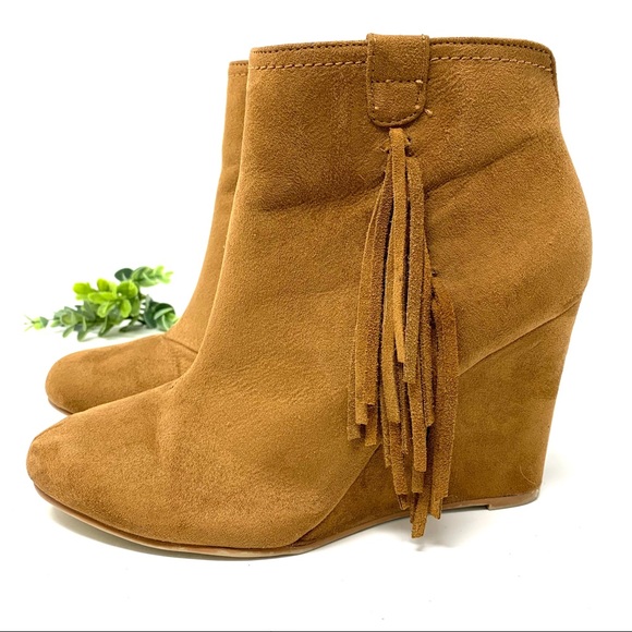 MIA Shoes - MIA Lonnie Camel Suede Fringe Booties